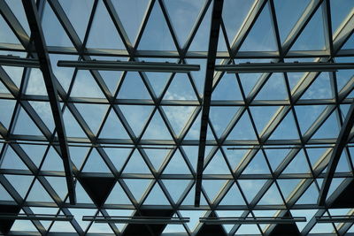 Low angle view of glass building against sky