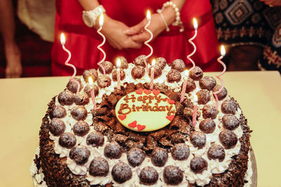 Close-up of birthday cake on table