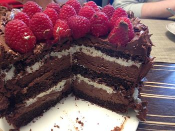 Close-up of chocolate cake in plate