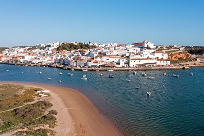 Aerial from the historical village ferragudo in the algarve portugal