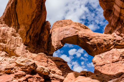 Low angle view of rock formation against sky