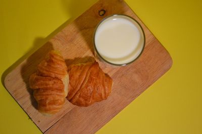 High angle view of breakfast on table