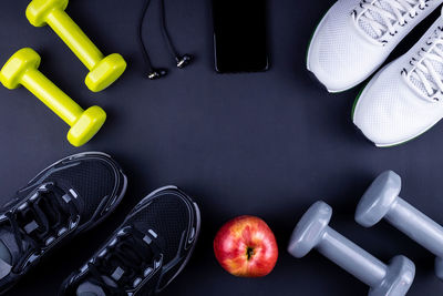 High angle view of apples on table