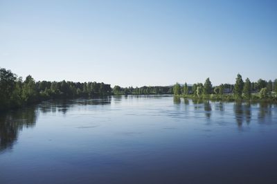 Scenic view of calm lake against clear sky