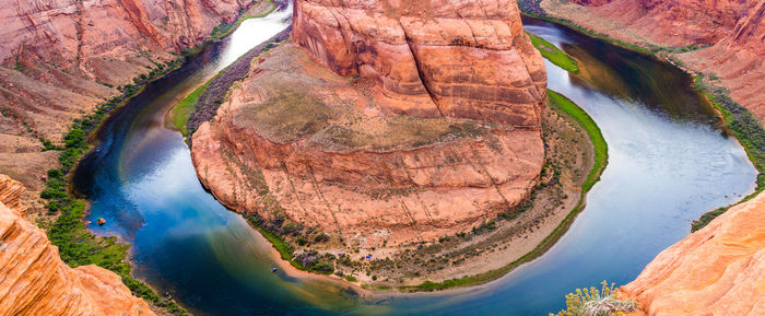 High angle view of river amidst rock formation