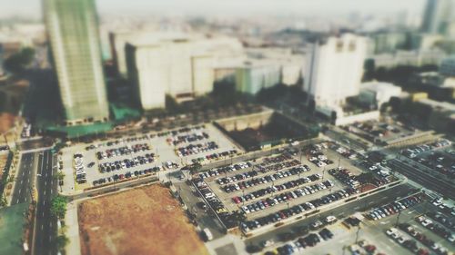 High angle view of buildings in city