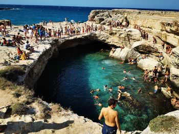 High angle view of people at beach