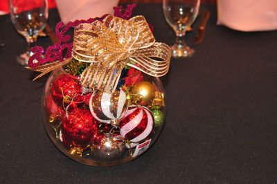 Close-up of decorations on table