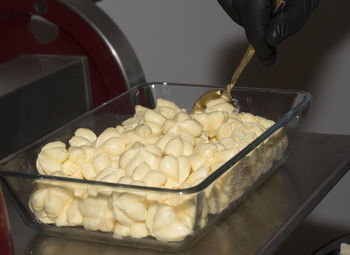 High angle view of person preparing food in kitchen