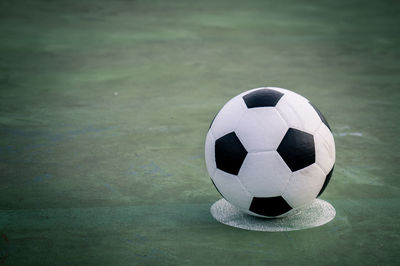 High angle view of soccer ball on field