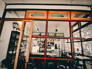 Low angle view of glass window in building