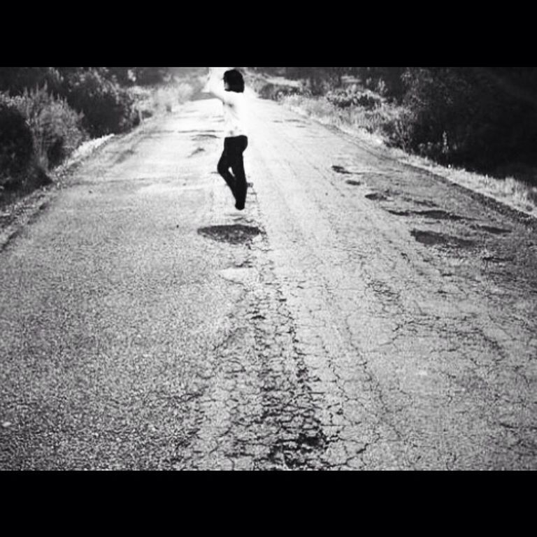 transfer print, auto post production filter, full length, walking, lifestyles, road, the way forward, transportation, street, leisure activity, men, shadow, silhouette, unrecognizable person, outdoors, day, rear view, on the move