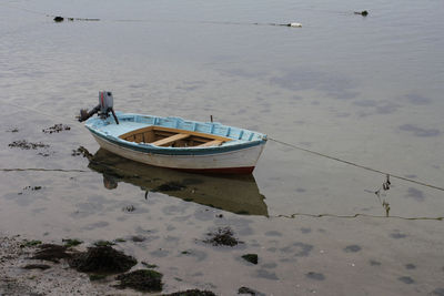 High angle view of boat moored on shore