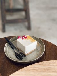 Close-up of dessert in plate on table