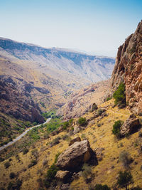 Scenic view of mountains against clear sky