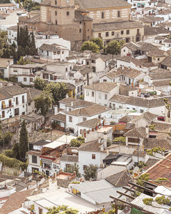 High angle view of buildings in city