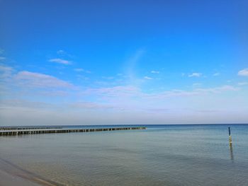 Scenic view of sea against blue sky