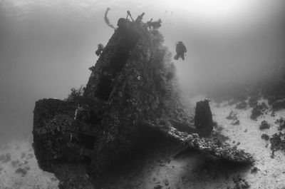 Damaged boat in sea