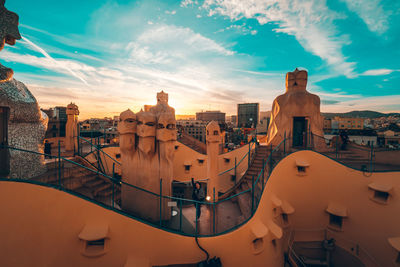 High angle view of buildings in city