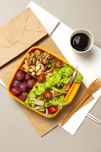 High angle view of food in plate on table