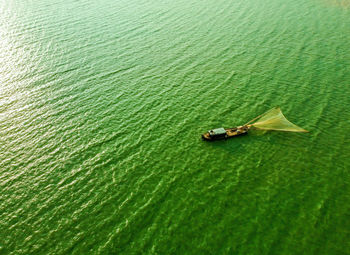 High angle view of leaf floating on water