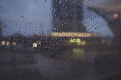 Full frame shot of wet window in rainy season