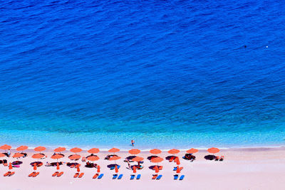 High angle view of birds on beach