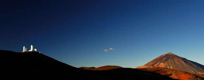 Scenic view of el teide volcano against clear blue sky