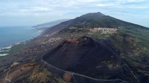 Aerial volcanic landscape view on la palma canary island in spain