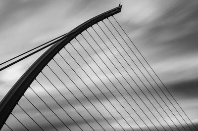 Low angle view of suspension bridge against sky