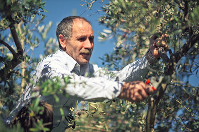 Man working at tree