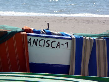 Fabrics on boat at beach