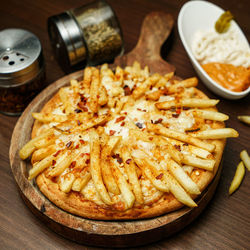 High angle view of food on table