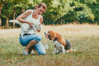 Full length of dog on field