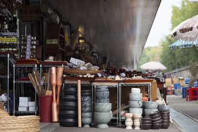 Utensils at market stall