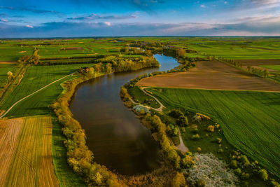 Scenic view of agricultural field against sky