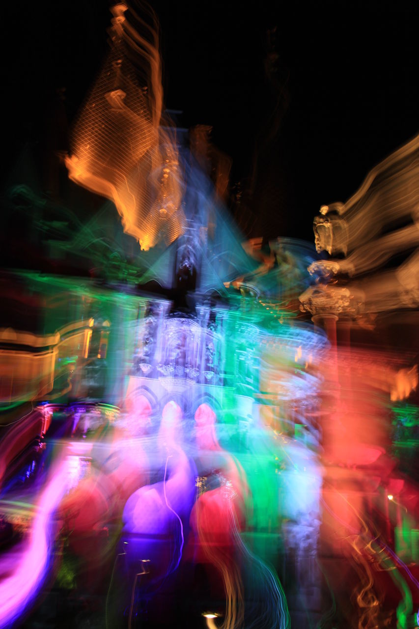 illuminated, multi colored, night, blurred motion, nightlife, long exposure, light trail, motion, light effect, speed, no people, stage light, outdoors