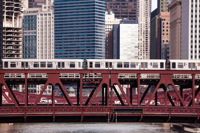 Bridge against buildings in city