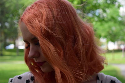 Close-up portrait of a young woman