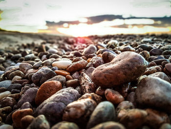 Surface level of stones on beach