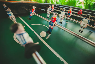 Close-up of foosball table