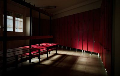 Empty benches in building