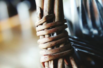 Close-up of tied up bamboo