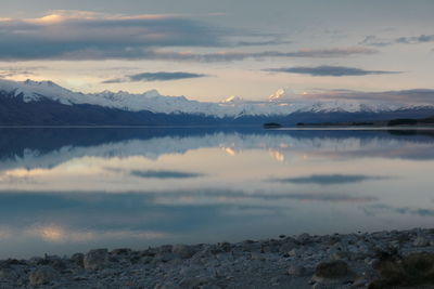 Scenic view of lake against sky during sunset