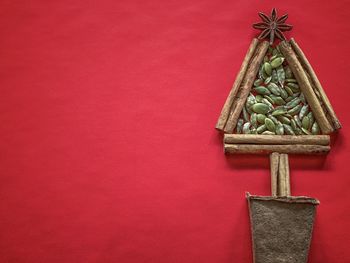 Low angle view of christmas decoration on wall