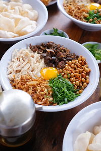 High angle view of food in bowl on table