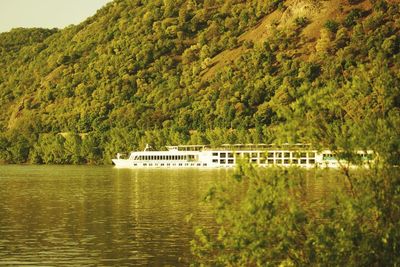 Scenic view of danube against mountain