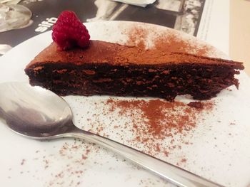 Close-up of chocolate cake in plate