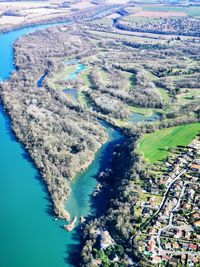 High angle view of land and sea