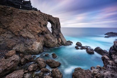 Rocks on sea against sky